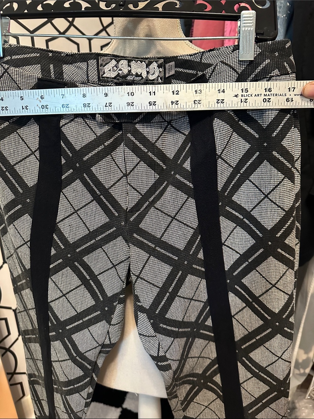 LAMB Geometric Plaid Cropped Trousers in Black & Gray - Picture 4 of 5